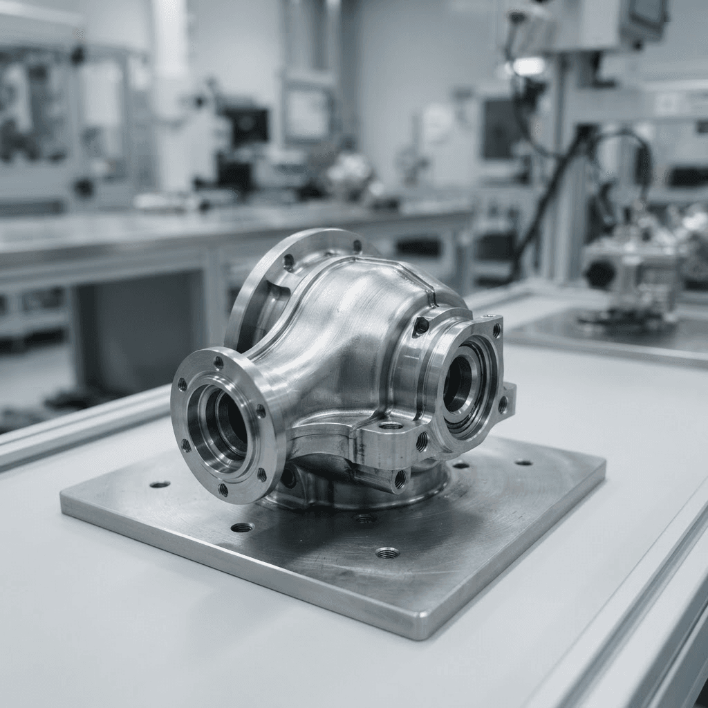 A metal part being inspected by AI on the production line
