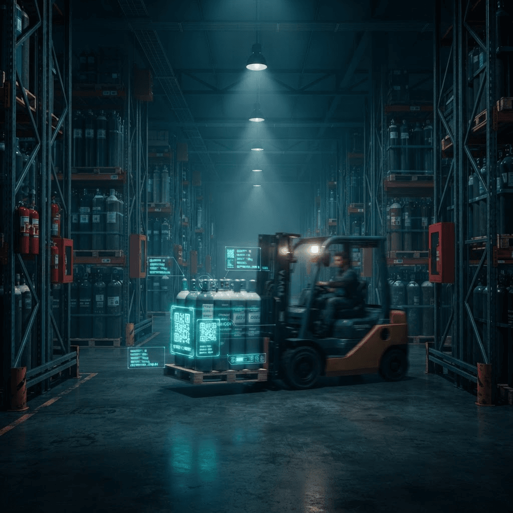 Forkliftlerin tüp taşıdığı derin akıllı depo