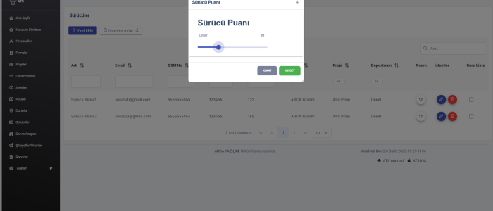 arca_yazilim_arac_servis_optimizasyon_sistemi_surucu_puani_sayfasi